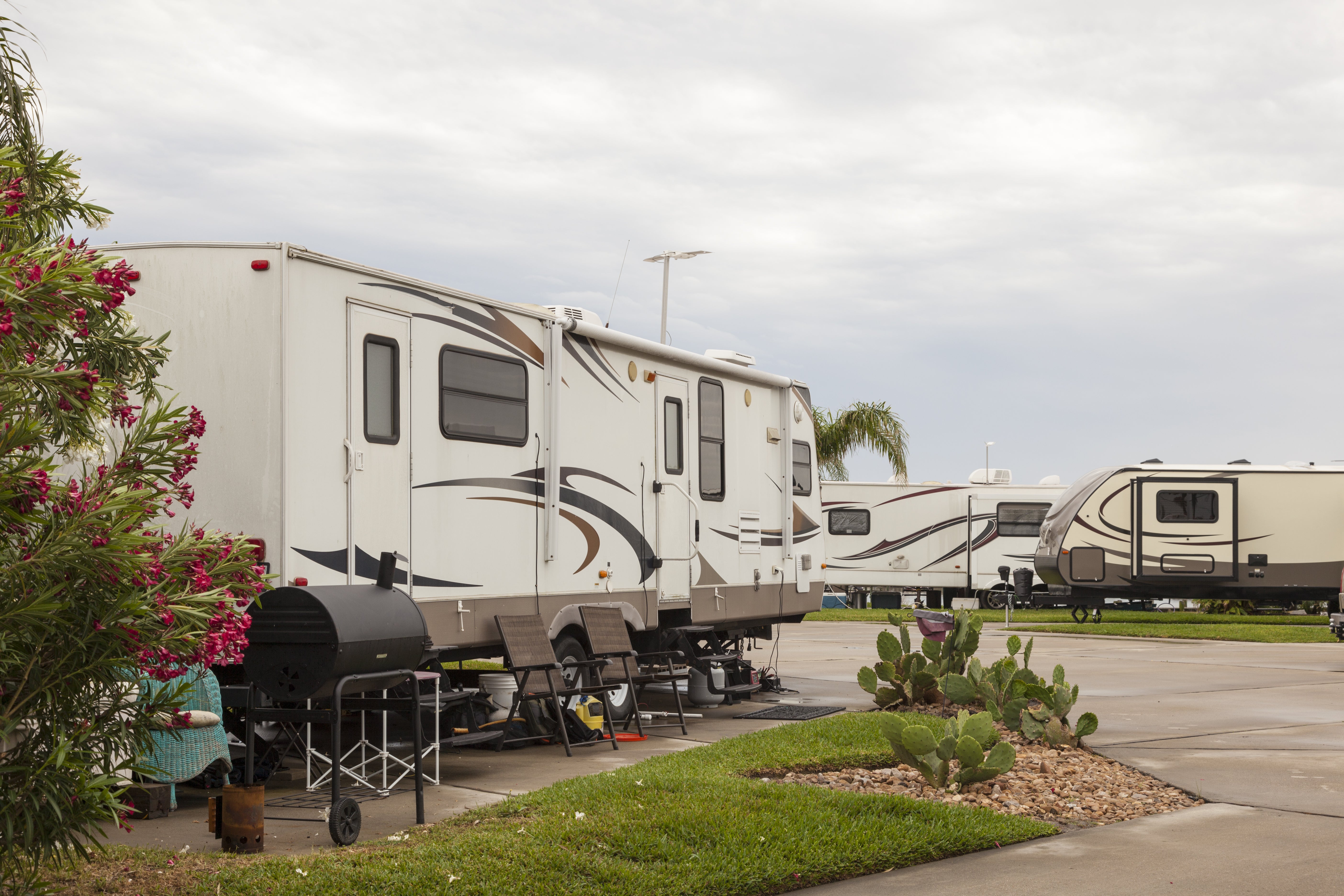 A travel trailer at an RV Park Resort 