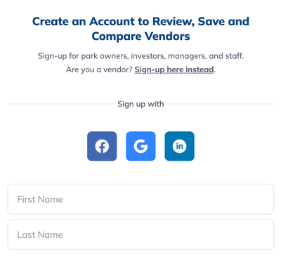 Register as a user on Park Vendor Review by using single sign on