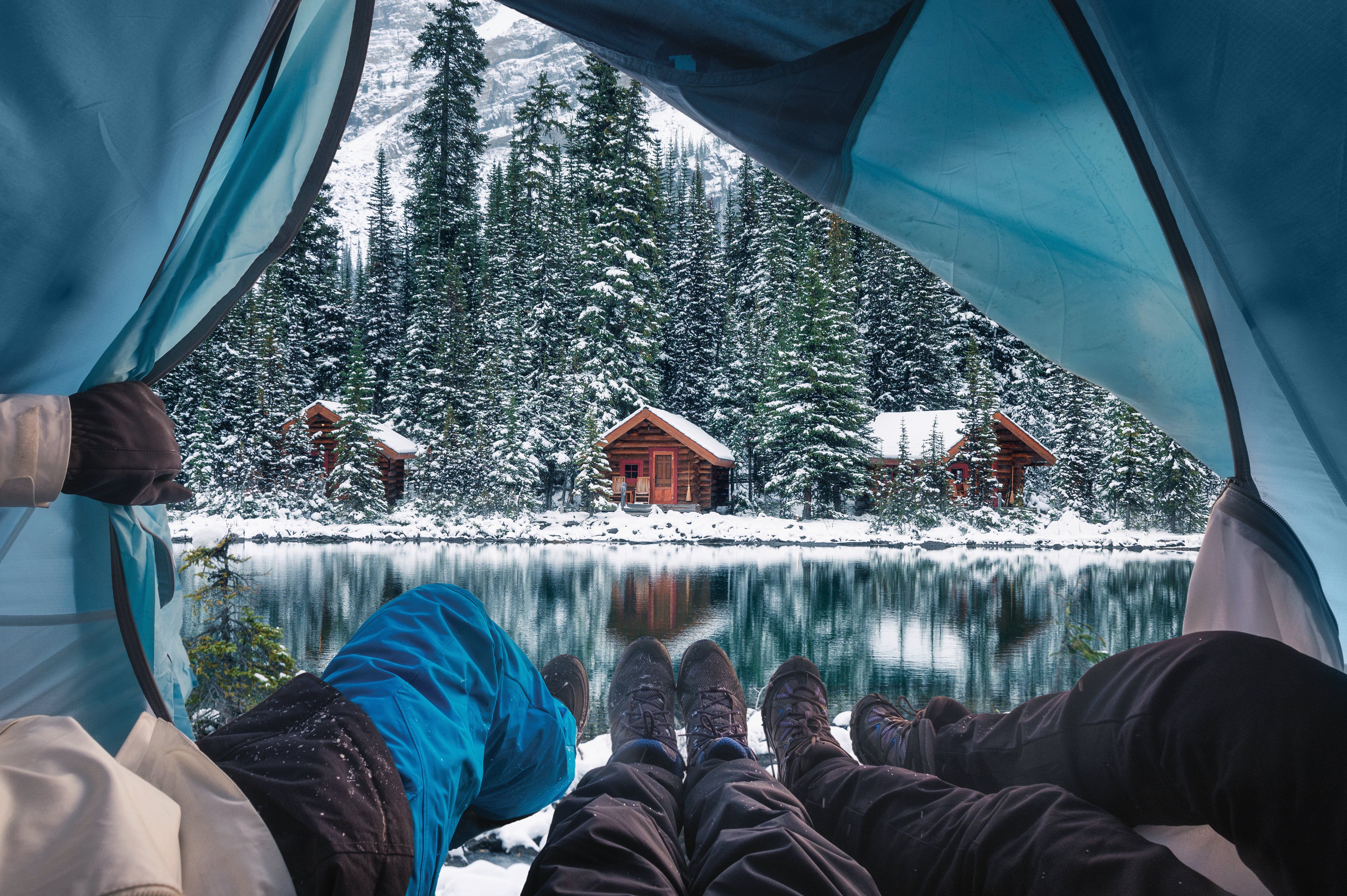 Winter camping in tents and cabins